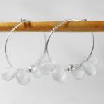 Frosted Glass And Sterling Silver Hoop Earrings