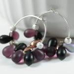 Purple Frosted Glass And Sterling Silver Hoop..