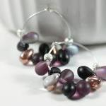 Purple Frosted Glass And Sterling Silver Hoop..