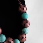 Chunky Necklace Turquoise Color With Copper