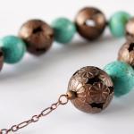 Chunky Necklace Turquoise Color With Copper