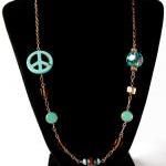 Turquoise Color Peace Sign Necklace With Copper..
