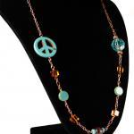 Turquoise Color Peace Sign Necklace With Copper..