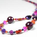 Orange Purple And Pink Beaded Necklace