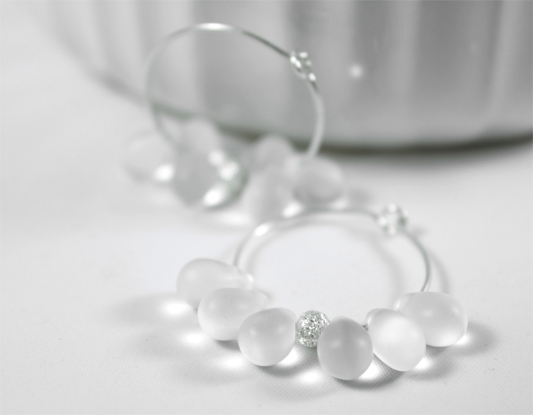 Frosted Glass And Sterling Silver Hoop Earrings